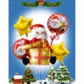 Kerstman folie ballonnen set voor kerstfeest decoratie en feestelijke woninginrichting. - Kerstman met Gele Cadeaudoos / 5-delige set