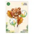 Jungle theme animal foil balloon 5-piece set, cute bear and safari design for birthday party decor. - Brown Bear Shape / Five-Piece Set