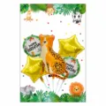 Jungle theme animal aluminum foil balloons set, cute cheetah and star birthday party decor. - Large Leopard Animal Gold / Five-Piece Set