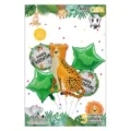 Jungle animal foil balloon 5-piece set, birthday party decoration balloons with cute cartoon designs. - Large Leopard Animal Green / Five-Piece Set