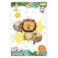 Jungle theme animal foil balloons set 5pcs, cute cartoon lion and elephant party decor. - Large Animal Lion / Five-Piece Set