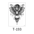 Dark gothic temporary tattoo sticker featuring bat, skull and moon design for halloween party. - Bat Skull Double Snakes Full Moon (T-193)