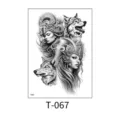 Waterproof temporary tattoo sticker sheet featuring wolf and goddess designs for body art. - Black and White Goddess and Wolf (T-067) / 150*210MM