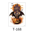 Halloween temporary tattoo sticker featuring scary pumpkin bat and haunted house design. - Pumpkin Bat Haunted House Color (T-168)