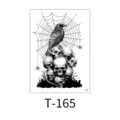 Waterproof temporary tattoo sticker featuring gothic crow skull and cobweb design for Halloween. - Crow Skull Spider Web (T-165) / 150*210mm (7g/Sheet)
