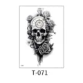 Waterproof temporary tattoo sticker featuring skull, pocket watch and rose design for body art. - Skeleton Watch and Rose (T-071) / 150*210MM
