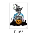 Halloween temporary tattoo sticker with spooky skeleton pumpkin and witch hat design. - Skull Witch Hat Pumpkin (T-163) / 150*210mm (7g/Sheet)