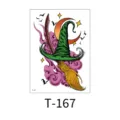 Halloween temporary tattoo sticker with witch hat and broom design, waterproof body art. - Witch Hat Broom Bat (T-167)