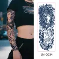 Herbal juice full arm temporary tattoo sticker, waterproof long lasting body art design. - Statue Skull Lotus Dark (JM-Q034) / 170*480mm