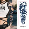 Herbal juice full arm temporary tattoo sticker waterproof long lasting body art design. - Fox Female Owl (JM-Q036) / 170*480mm