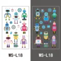 Luminous cartoon robot waterproof tattoo stickers sheet, cute designs day and night glow. - Robot Style (WS-L18)