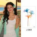 Watercolor floral temporary tattoo sticker waterproof long-lasting body art design J-064 - Floral Pattern (J-064) / 76*120mm