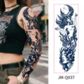 Herbal juice full arm temporary tattoo sticker waterproof dark woman moon design for body art. - Dark Female Flame Moon (JM-Q037) / 170*480mm