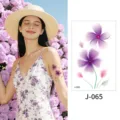Waterproof temporary tattoo sticker featuring elegant purple watercolor floral designs for body art. - Floral Pattern (J-065) / 76*120mm