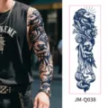 Herbal juice temporary full arm tattoo sticker, waterproof lion and snake totem design. - Lion and Snake Totem (JM-Q038) / 170*480mm