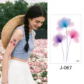 Watercolor Floral Temporary Tattoo Sticker Set - Colorful Flower Skin Art for Women - Floral Pattern (J-067) / 76*120mm