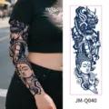 Herbal juice full arm temporary tattoo sticker with samurai and buddha design for men and women. - Geisha Samurai Buddha (JM-Q040) / 170*480mm