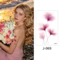 Pink watercolor flower temporary tattoo sticker, waterproof floral body art for wrist and ankle. - Floral Pattern (J-069) / 76*120mm