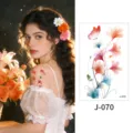 Watercolor flower butterfly temporary tattoo sticker waterproof body art waterproof sticker - Floral Pattern (J-070) / 76*120mm