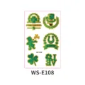 Foglio di tatuaggio temporaneo glitterato di San Patrizio con trifogli e folletto per bambini. - Stile Ferro di Cavallo PATRICK'S DAY (WS-E108)