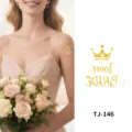 Gouden Team Bride tijdelijke tatoeage sticker met kroon ontwerp voor bruiloft vrijgezellenfeest. - Goud Stamping Team Bride Kroon (TJ-146)