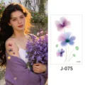 Watercolor floral temporary tattoo sticker featuring elegant blue and purple flowers for body art. - Floral Pattern (J-075) / 76*120mm