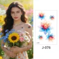 Waterproof temporary tattoo stickers featuring colorful watercolor floral designs for body art. - Floral Pattern (J-076) / 76*120mm