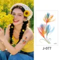 Watercolor flower temporary tattoo sticker variant J077, waterproof floral body art design. - Floral Pattern (J-077) / 76*120mm