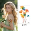 Colorful watercolor floral temporary tattoo sticker, botanical body art design for wrist - Floral Pattern (J-079) / 76*120mm