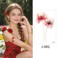 Watercolor poppy flower temporary tattoo sticker, waterproof floral body art for wrist and arm. - Floral Pattern (J-082) / 76*120mm