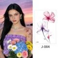 Watercolor floral temporary tattoo sticker waterproof long lasting body art design - Floral Pattern (J-084) / 76*120mm