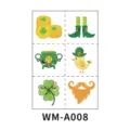 St. Patrick's Day temporäre Tattoos Bogen mit niedlichen Kleeblatt und Kobold Motiven. - WM-A008 (Glitzer-Version) / 120*80mm