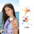 Waterproof temporary tattoo sticker with colorful watercolor lily flower design for women. - Lily Style (J-086) / 76*120mm
