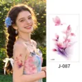 Watercolor floral butterfly temporary tattoo sticker waterproof body art design J-087 - Floral Butterfly Pattern (J-087) / 76*120mm