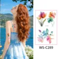 Watercolor floral temporary tattoo sticker sheet variant WS-C289, waterproof body art design. - Tulip Floral Pattern (WS-C289) / 76*120mm