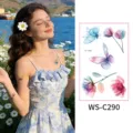 Watercolor floral butterfly temporary tattoo sticker set, waterproof body art for women. - Flower Butterfly Pattern (WS-C290) / 76*120mm
