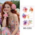 Watercolor floral temporary tattoo sticker waterproof long lasting body art design set. - Floral Pattern (WS-C293) / 76*120mm