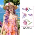 Waterproof watercolor floral butterfly temporary tattoo sticker for wrist and ankle art - Floral Pattern (WS-C294) / 76*120mm