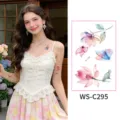 Watercolor floral butterfly temporary tattoo sticker set, waterproof long-lasting body art. - Floral Pattern (WS-C295) / 76*120mm