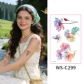 Fresh watercolor floral butterfly temporary tattoo sticker set, waterproof long-lasting body art. - Floral Pattern (WS-C299) / 76*120mm