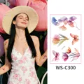 Waterproof watercolor floral butterfly temporary tattoo sticker set for women body art. - Floral Pattern (WS-C300) / 76*120mm