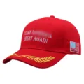 Red cotton baseball cap with American flag and embroidered slogan for men and women outdoor. - One Size / Red