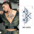 Semi-permanent chest tattoo sticker waterproof cool herbal body art design WS-G093 - Crossed Battleaxes and Thorns (WS-G093)