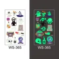 Autocollants de tatouage temporaire lumineux d'Halloween fantôme crâne mignon brille dans noir. - Style WS-365 / 105*60mm