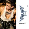 Cool herbal juice chest tattoo sticker for men, realistic waterproof long-lasting body art. - Rose Thorns and Chains (WS-G097)