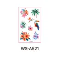 Watercolor tropical temporary tattoo sheet featuring palm trees, toucans, and vibrant floral art. - Bali WS-A521 / 120*76mm