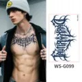 Cool gothic chest temporary tattoo sticker, realistic waterproof herbal body art for men. - Gothic Art Lettering (WS-G099)