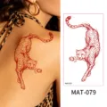 Pegatina de tatuaje temporal de guepardo rojo impermeable con rosa para espalda y brazo. - Patrón de Leopardo y Rosa (MAT-079)