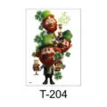 St. Patrick's Day temporary tattoo sheet featuring cute leprechauns and lucky clover designs. - Irish Flower Arm T-204 / 150*210mm