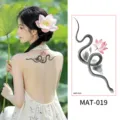Chinese style ink snake lotus temporary tattoo sticker waterproof matte body art for women - 95*172.5mm / Snake And Lotus Style (MAT-019)